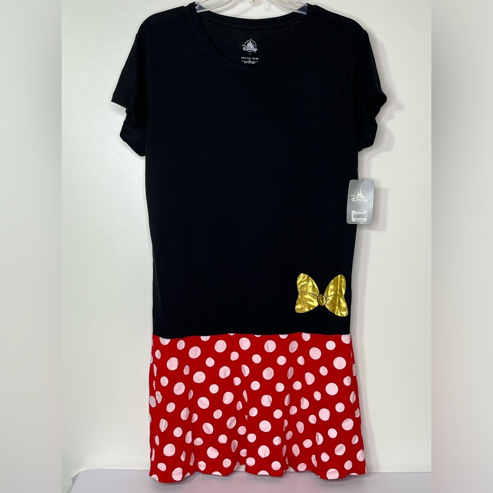Disney Minnie Mouse Red White Polka Dot Short Sleeve Black Dress Women's Large